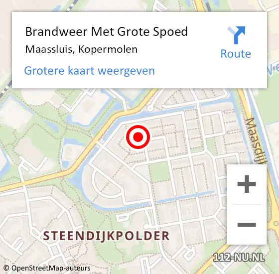 Locatie op kaart van de 112 melding: Brandweer Met Grote Spoed Naar Maassluis, Kopermolen op 13 oktober 2022 13:39