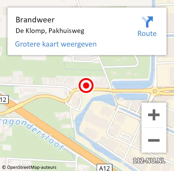 Locatie op kaart van de 112 melding: Brandweer De Klomp, Pakhuisweg op 13 oktober 2022 13:40