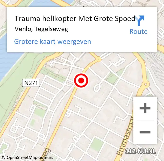 Locatie op kaart van de 112 melding: Trauma helikopter Met Grote Spoed Naar Venlo, Tegelseweg op 13 oktober 2022 13:54