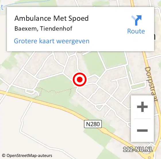Locatie op kaart van de 112 melding: Ambulance Met Spoed Naar Baexem, Tiendenhof op 13 oktober 2022 14:16