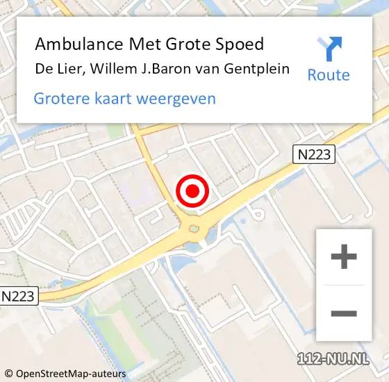 Locatie op kaart van de 112 melding: Ambulance Met Grote Spoed Naar De Lier, Willem J.Baron van Gentplein op 13 oktober 2022 14:29