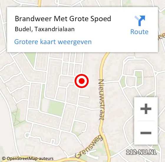 Locatie op kaart van de 112 melding: Brandweer Met Grote Spoed Naar Budel, Taxandrialaan op 13 oktober 2022 14:30