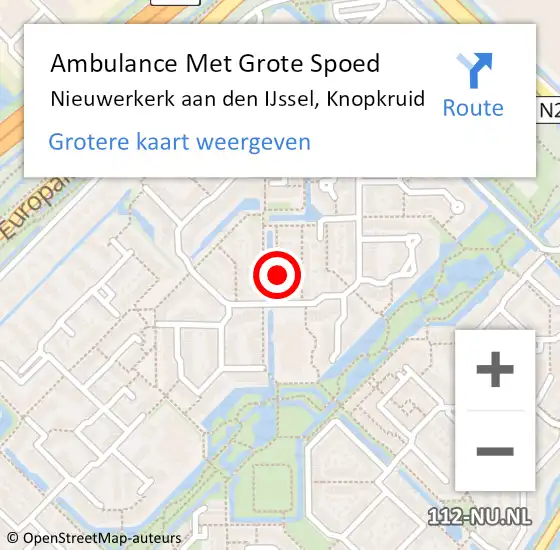 Locatie op kaart van de 112 melding: Ambulance Met Grote Spoed Naar Nieuwerkerk aan den IJssel, Knopkruid op 1 augustus 2014 12:13