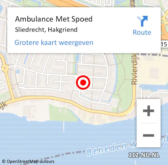 Locatie op kaart van de 112 melding: Ambulance Met Spoed Naar Sliedrecht, Hakgriend op 13 oktober 2022 14:35