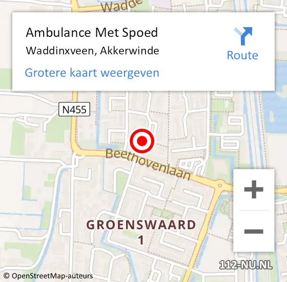 Locatie op kaart van de 112 melding: Ambulance Met Spoed Naar Waddinxveen, Akkerwinde op 13 oktober 2022 14:38