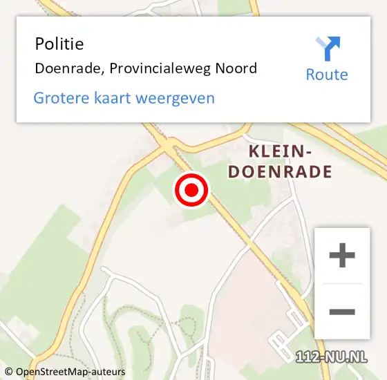 Locatie op kaart van de 112 melding: Politie Doenrade, Provincialeweg Noord op 13 oktober 2022 14:42