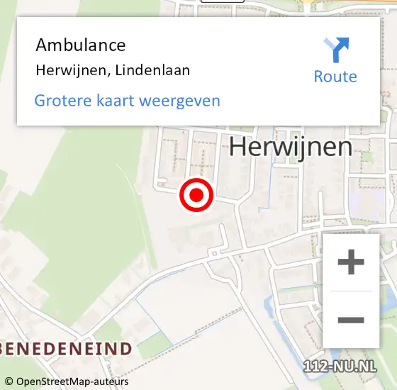 Locatie op kaart van de 112 melding: Ambulance Herwijnen, Lindenlaan op 13 oktober 2022 14:49