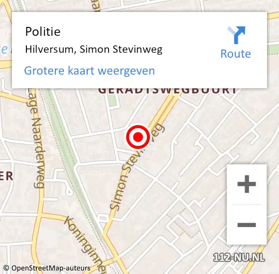 Locatie op kaart van de 112 melding: Politie Hilversum, Simon Stevinweg op 13 oktober 2022 14:51