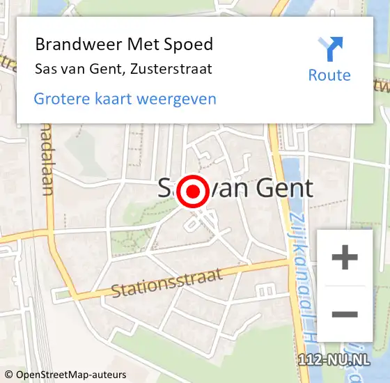 Locatie op kaart van de 112 melding: Brandweer Met Spoed Naar Sas van Gent, Zusterstraat op 13 oktober 2022 14:56