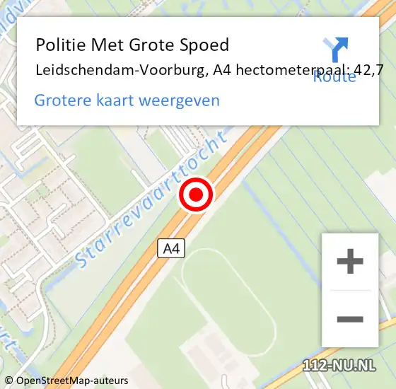 Locatie op kaart van de 112 melding: Politie Met Grote Spoed Naar Leidschendam-Voorburg, A4 hectometerpaal: 42,7 op 13 oktober 2022 14:59