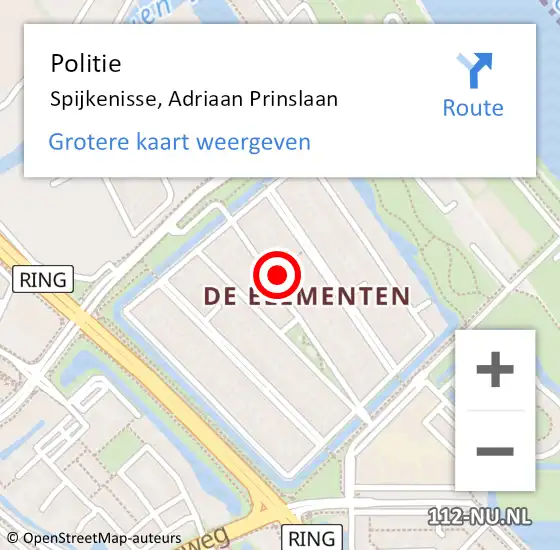 Locatie op kaart van de 112 melding: Politie Spijkenisse, Adriaan Prinslaan op 13 oktober 2022 15:28