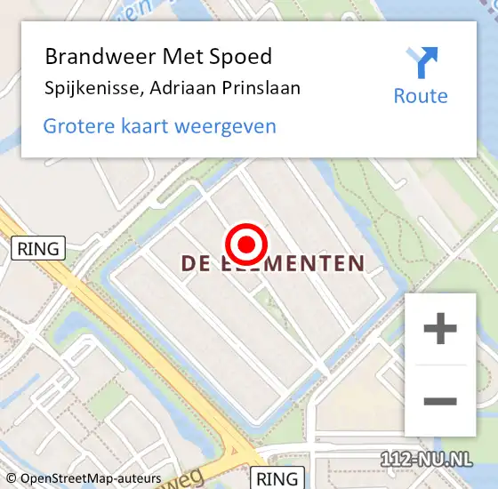 Locatie op kaart van de 112 melding: Brandweer Met Spoed Naar Spijkenisse, Adriaan Prinslaan op 13 oktober 2022 15:30