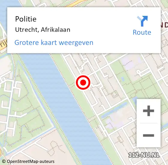 Locatie op kaart van de 112 melding: Politie Utrecht, Afrikalaan op 13 oktober 2022 15:57