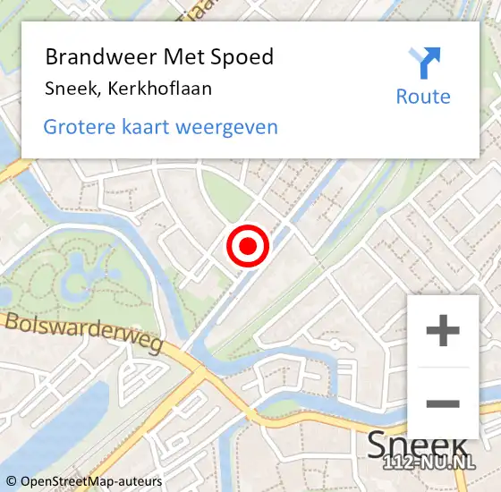 Locatie op kaart van de 112 melding: Brandweer Met Spoed Naar Sneek, Kerkhoflaan op 13 oktober 2022 16:00