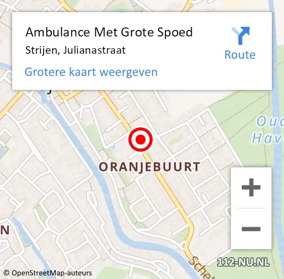 Locatie op kaart van de 112 melding: Ambulance Met Grote Spoed Naar Strijen, Julianastraat op 13 oktober 2022 16:20