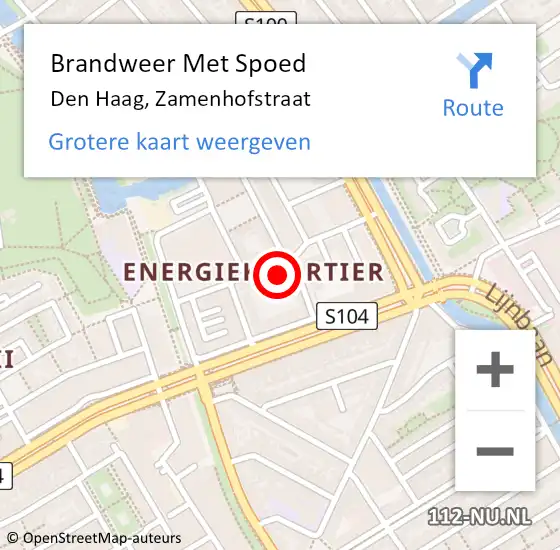 Locatie op kaart van de 112 melding: Brandweer Met Spoed Naar Den Haag, Zamenhofstraat op 13 oktober 2022 16:25