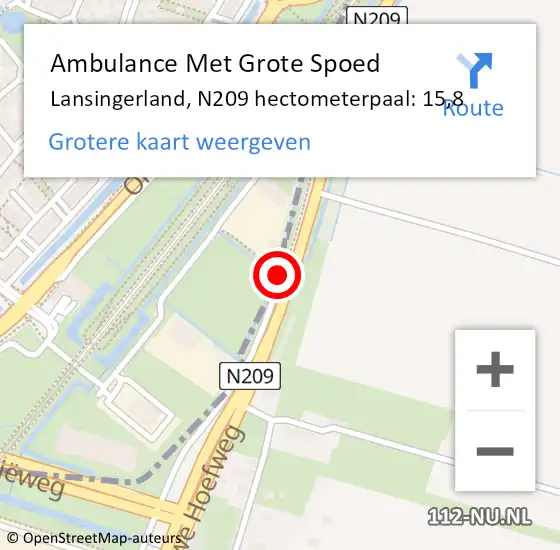 Locatie op kaart van de 112 melding: Ambulance Met Grote Spoed Naar Lansingerland, N209 hectometerpaal: 15,8 op 13 oktober 2022 16:40
