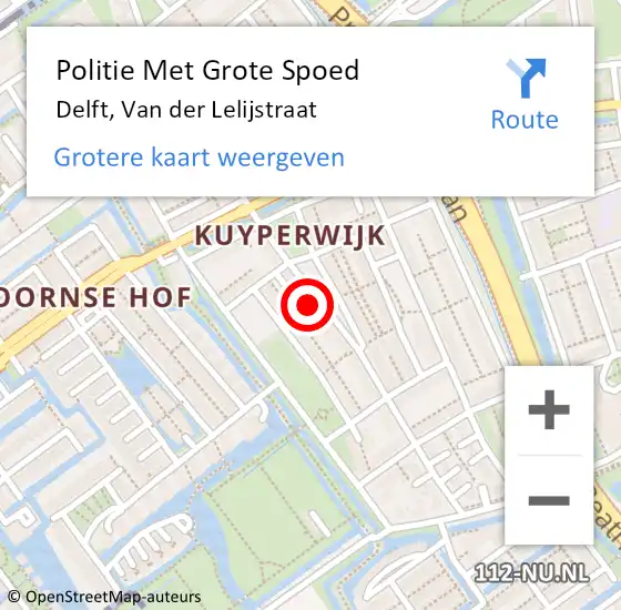 Locatie op kaart van de 112 melding: Politie Met Grote Spoed Naar Delft, Van der Lelijstraat op 13 oktober 2022 16:46