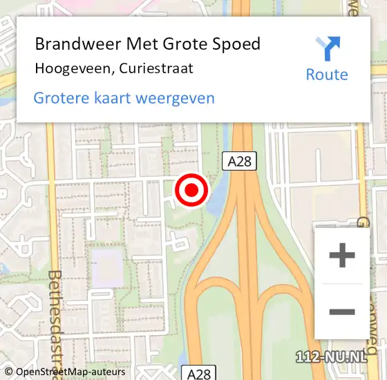 Locatie op kaart van de 112 melding: Brandweer Met Grote Spoed Naar Hoogeveen, Curiestraat op 13 oktober 2022 16:48