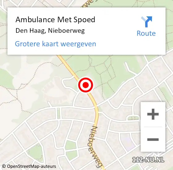 Locatie op kaart van de 112 melding: Ambulance Met Spoed Naar Den Haag, Nieboerweg op 13 oktober 2022 17:09