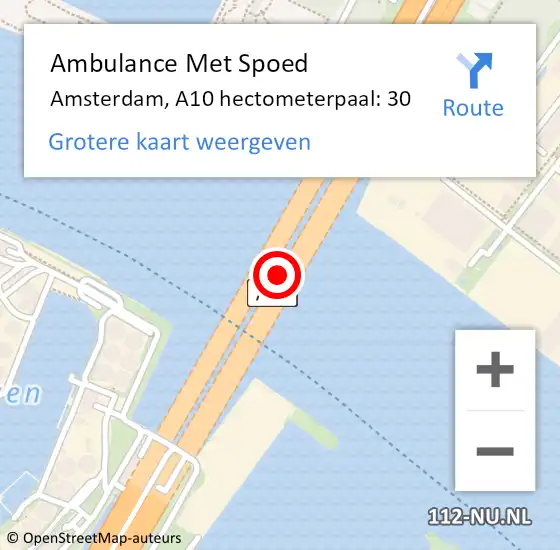 Locatie op kaart van de 112 melding: Ambulance Met Spoed Naar Amsterdam, A10 hectometerpaal: 30 op 13 oktober 2022 17:14