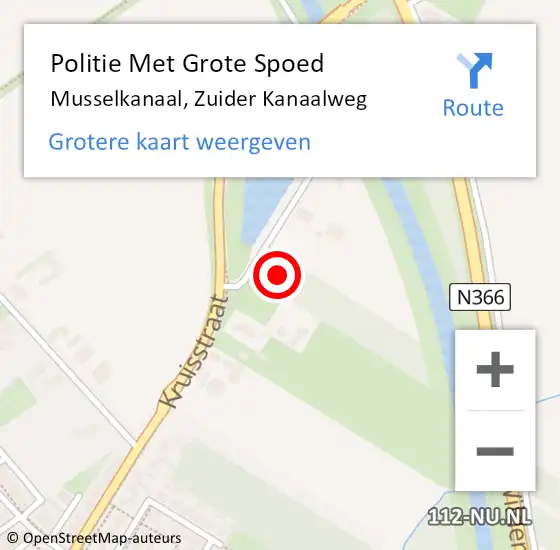 Locatie op kaart van de 112 melding: Politie Met Grote Spoed Naar Musselkanaal, Zuider Kanaalweg op 13 oktober 2022 17:20