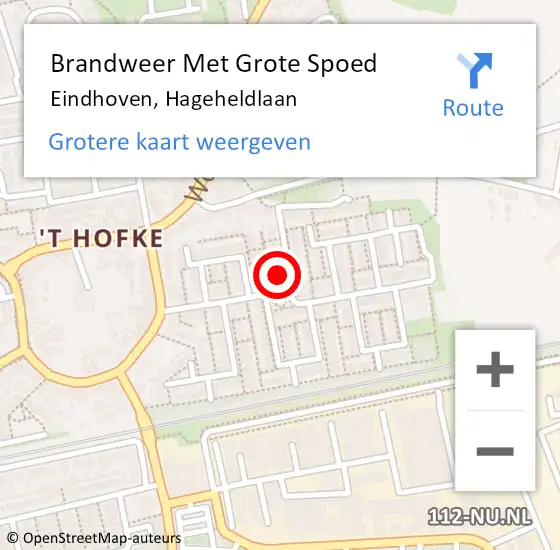 Locatie op kaart van de 112 melding: Brandweer Met Grote Spoed Naar Eindhoven, Hageheldlaan op 13 oktober 2022 17:23