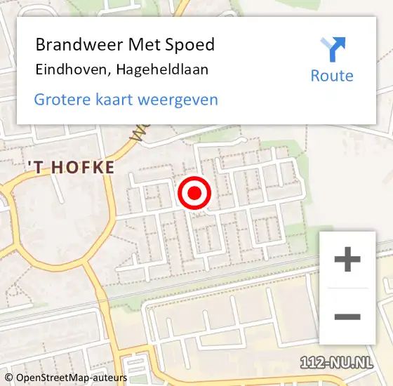 Locatie op kaart van de 112 melding: Brandweer Met Spoed Naar Eindhoven, Hageheldlaan op 13 oktober 2022 17:39