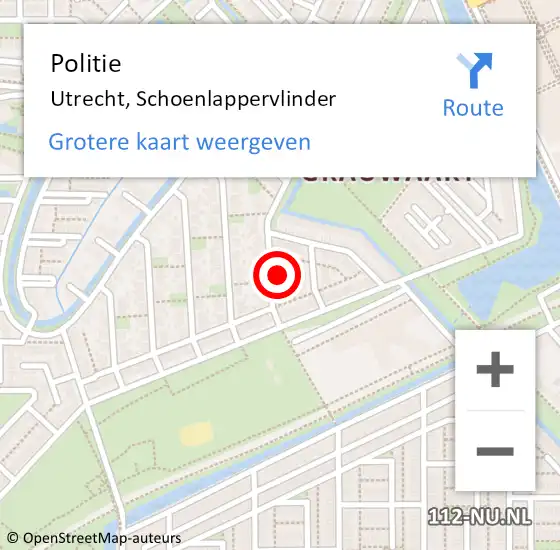 Locatie op kaart van de 112 melding: Politie Utrecht, Schoenlappervlinder op 13 oktober 2022 17:49