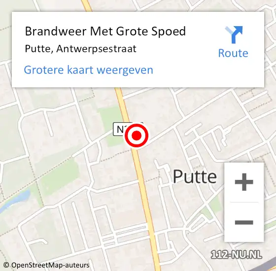 Locatie op kaart van de 112 melding: Brandweer Met Grote Spoed Naar Putte, Antwerpsestraat op 13 oktober 2022 18:09
