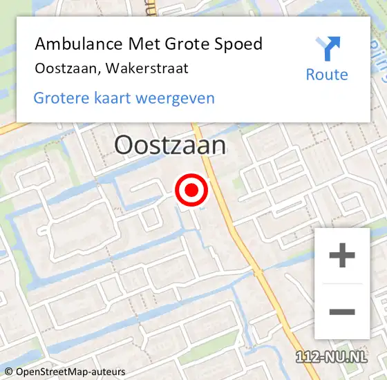 Locatie op kaart van de 112 melding: Ambulance Met Grote Spoed Naar Oostzaan, Wakerstraat op 13 oktober 2022 18:16