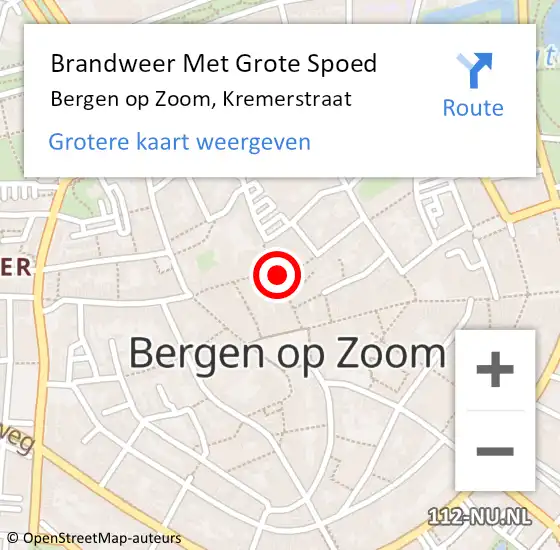 Locatie op kaart van de 112 melding: Brandweer Met Grote Spoed Naar Bergen op Zoom, Kremerstraat op 13 oktober 2022 18:27