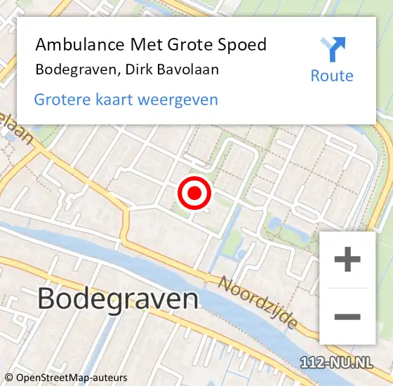 Locatie op kaart van de 112 melding: Ambulance Met Grote Spoed Naar Bodegraven, Dirk Bavolaan op 13 oktober 2022 18:36