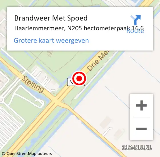 Locatie op kaart van de 112 melding: Brandweer Met Spoed Naar Haarlemmermeer, N205 hectometerpaal: 16,6 op 13 oktober 2022 18:44