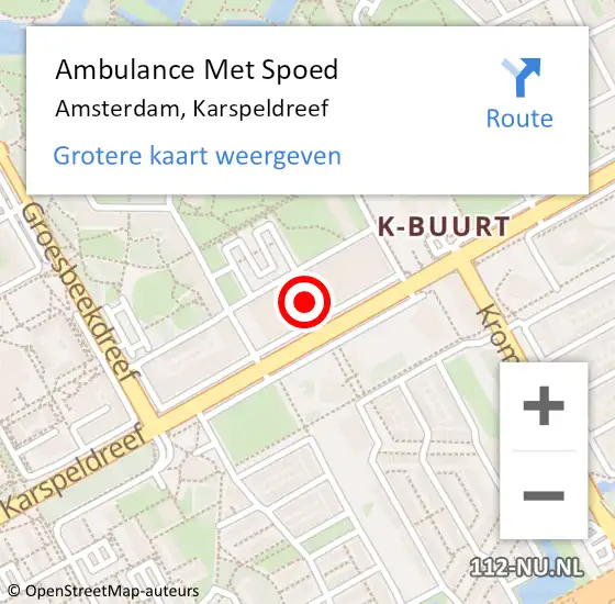 Locatie op kaart van de 112 melding: Ambulance Met Spoed Naar Amsterdam-Zuidoost, Karspeldreef op 13 oktober 2022 18:49