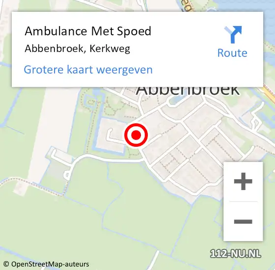 Locatie op kaart van de 112 melding: Ambulance Met Spoed Naar Abbenbroek, Kerkweg op 13 oktober 2022 19:06