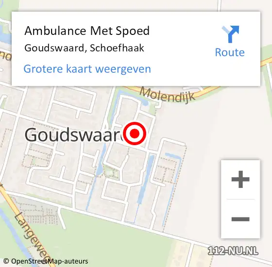 Locatie op kaart van de 112 melding: Ambulance Met Spoed Naar Goudswaard, Schoefhaak op 13 oktober 2022 19:16