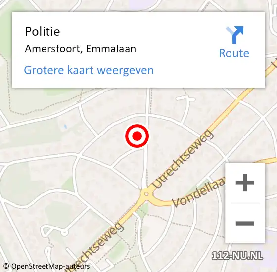 Locatie op kaart van de 112 melding: Politie Amersfoort, Emmalaan op 13 oktober 2022 19:26