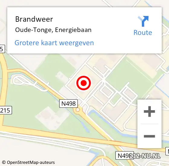 Locatie op kaart van de 112 melding: Brandweer Oude-Tonge, Energiebaan op 13 oktober 2022 19:30