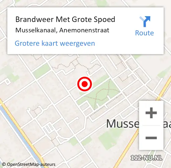 Locatie op kaart van de 112 melding: Brandweer Met Grote Spoed Naar Musselkanaal, Anemonenstraat op 13 oktober 2022 19:58