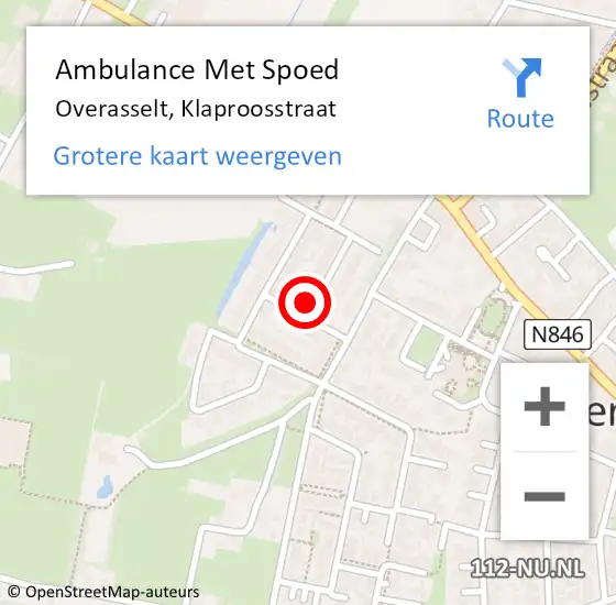 Locatie op kaart van de 112 melding: Ambulance Met Spoed Naar Overasselt, Klaproosstraat op 13 oktober 2022 20:04