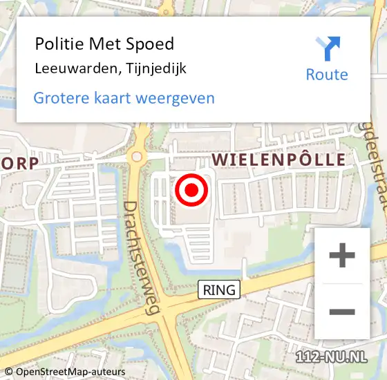 Locatie op kaart van de 112 melding: Politie Met Spoed Naar Leeuwarden, Tijnjedijk op 13 oktober 2022 20:13