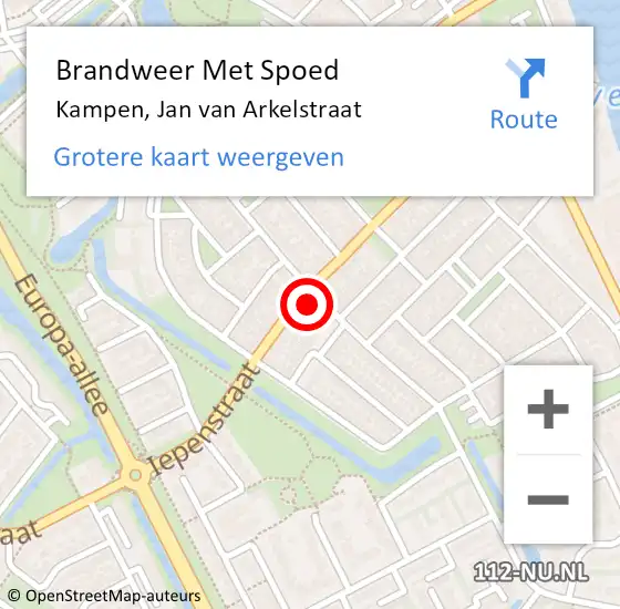 Locatie op kaart van de 112 melding: Brandweer Met Spoed Naar Kampen, Jan van Arkelstraat op 13 oktober 2022 21:08