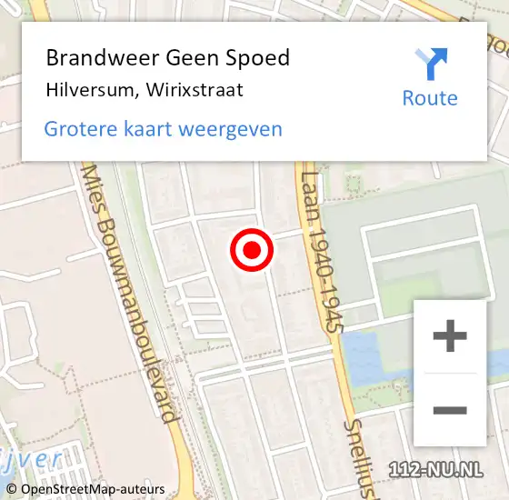 Locatie op kaart van de 112 melding: Brandweer Geen Spoed Naar Hilversum, Wirixstraat op 13 oktober 2022 21:40