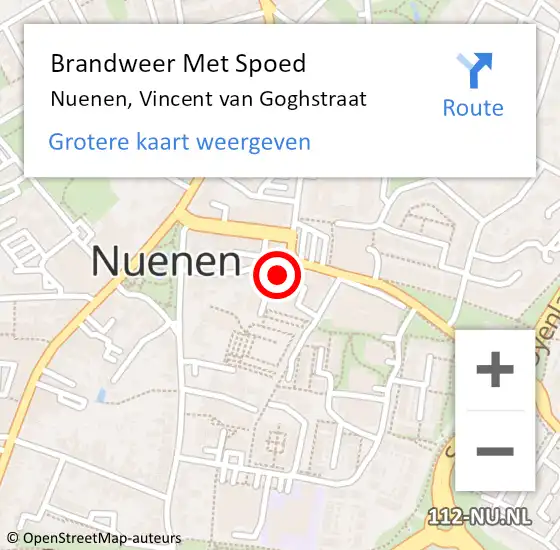 Locatie op kaart van de 112 melding: Brandweer Met Spoed Naar Nuenen, Vincent van Goghstraat op 13 oktober 2022 21:41