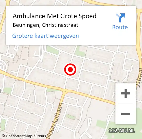 Locatie op kaart van de 112 melding: Ambulance Met Grote Spoed Naar Beuningen, Christinastraat op 13 oktober 2022 21:49