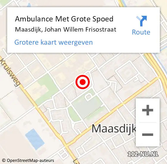 Locatie op kaart van de 112 melding: Ambulance Met Grote Spoed Naar Maasdijk, Johan Willem Frisostraat op 13 oktober 2022 22:02