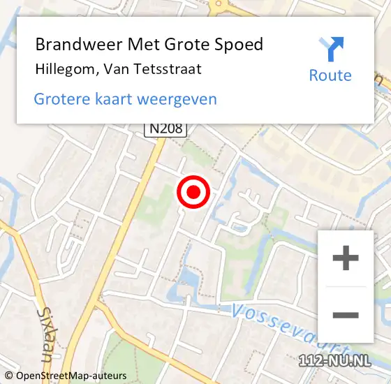 Locatie op kaart van de 112 melding: Brandweer Met Grote Spoed Naar Hillegom, Van Tetsstraat op 13 oktober 2022 22:28