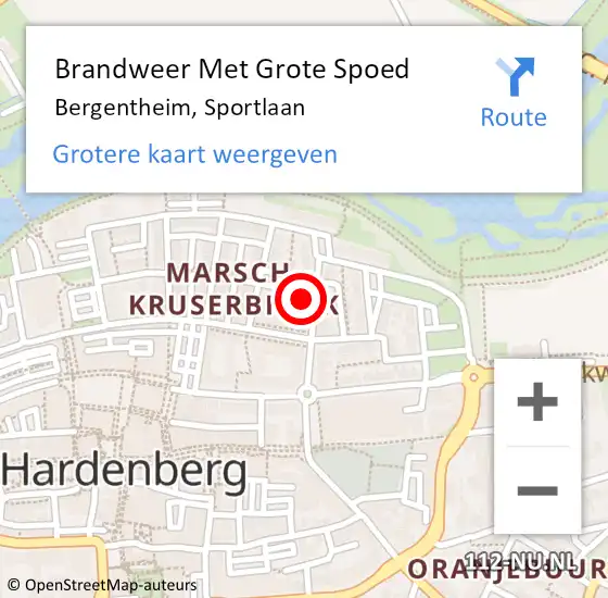 Locatie op kaart van de 112 melding: Brandweer Met Grote Spoed Naar Bergentheim, Sportlaan op 13 oktober 2022 22:31