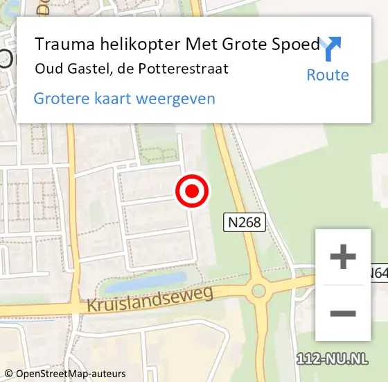 Locatie op kaart van de 112 melding: Trauma helikopter Met Grote Spoed Naar Oud Gastel, de Potterestraat op 13 oktober 2022 22:38